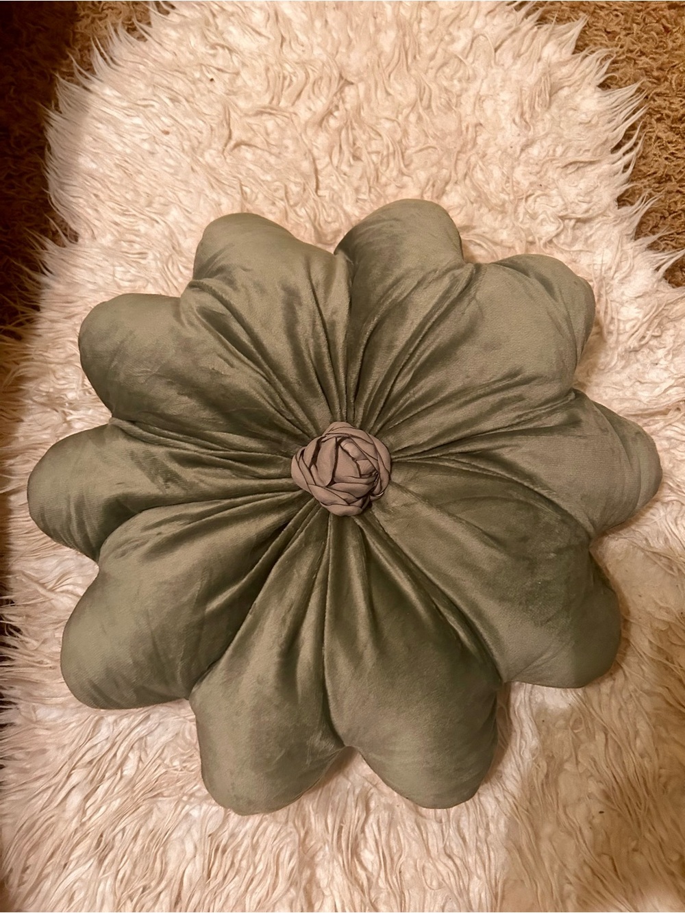 Olive Green Floral Velvet Accent Pillow - Decorative Throw Cushion